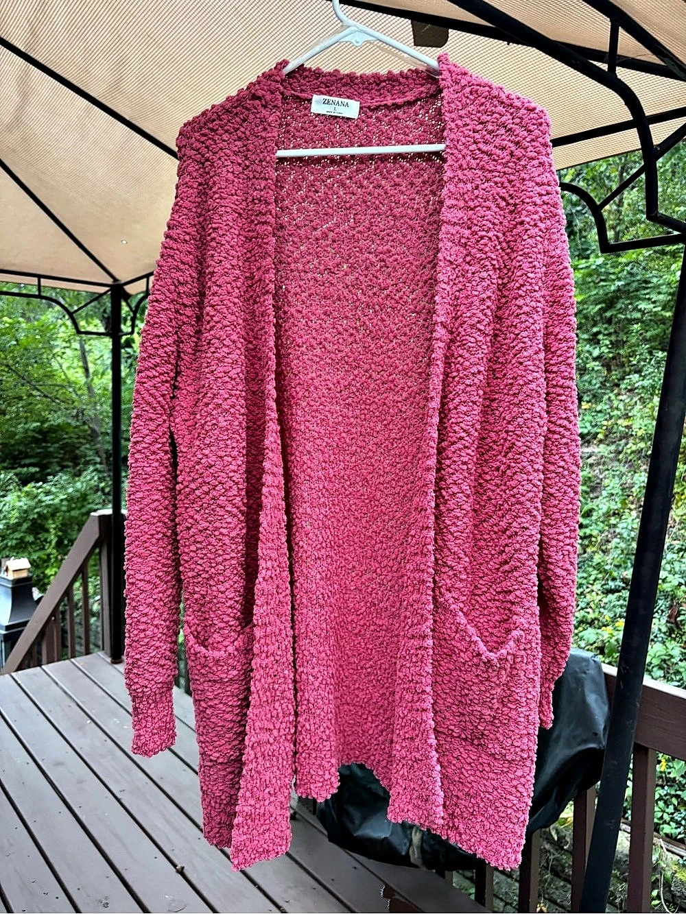 Zenana (L) Long Sleeve Popcorn Sweater Cardigan Pink EUC
